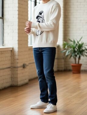 Zara Men's White Bassett Hound Patterned Sweater size MED